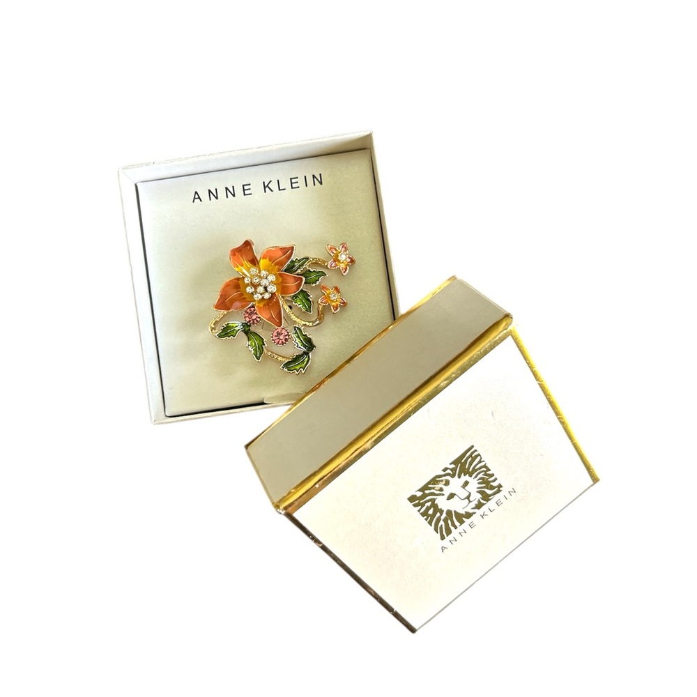 Anne Klein Floral Brooch - Gold and Orange